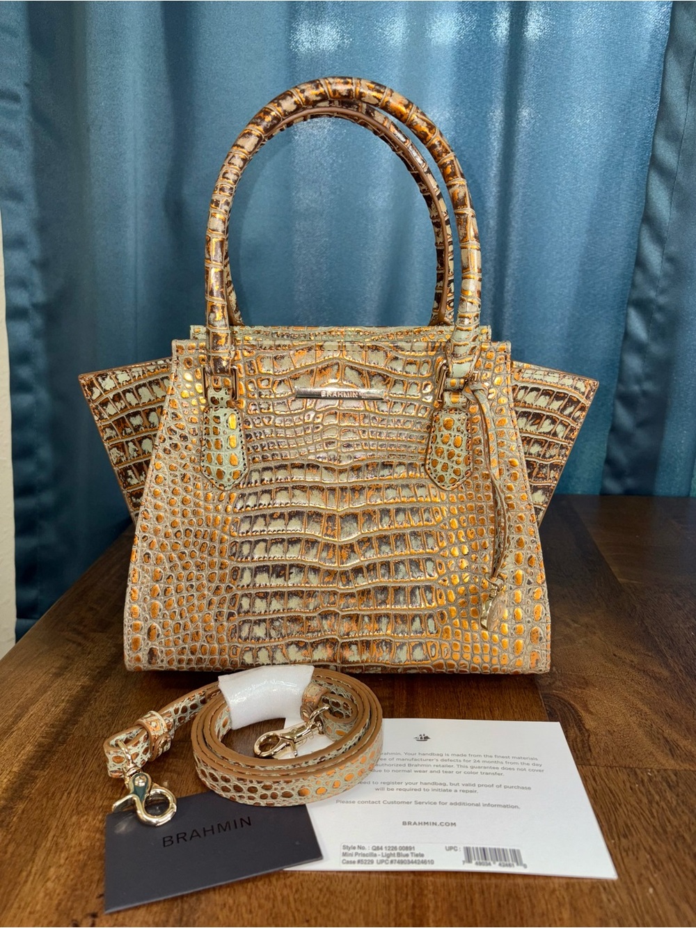Brahmin EUC Mini Priscilla - Light Blue Tiete- Mint/Copper- VERY RARE- Like New